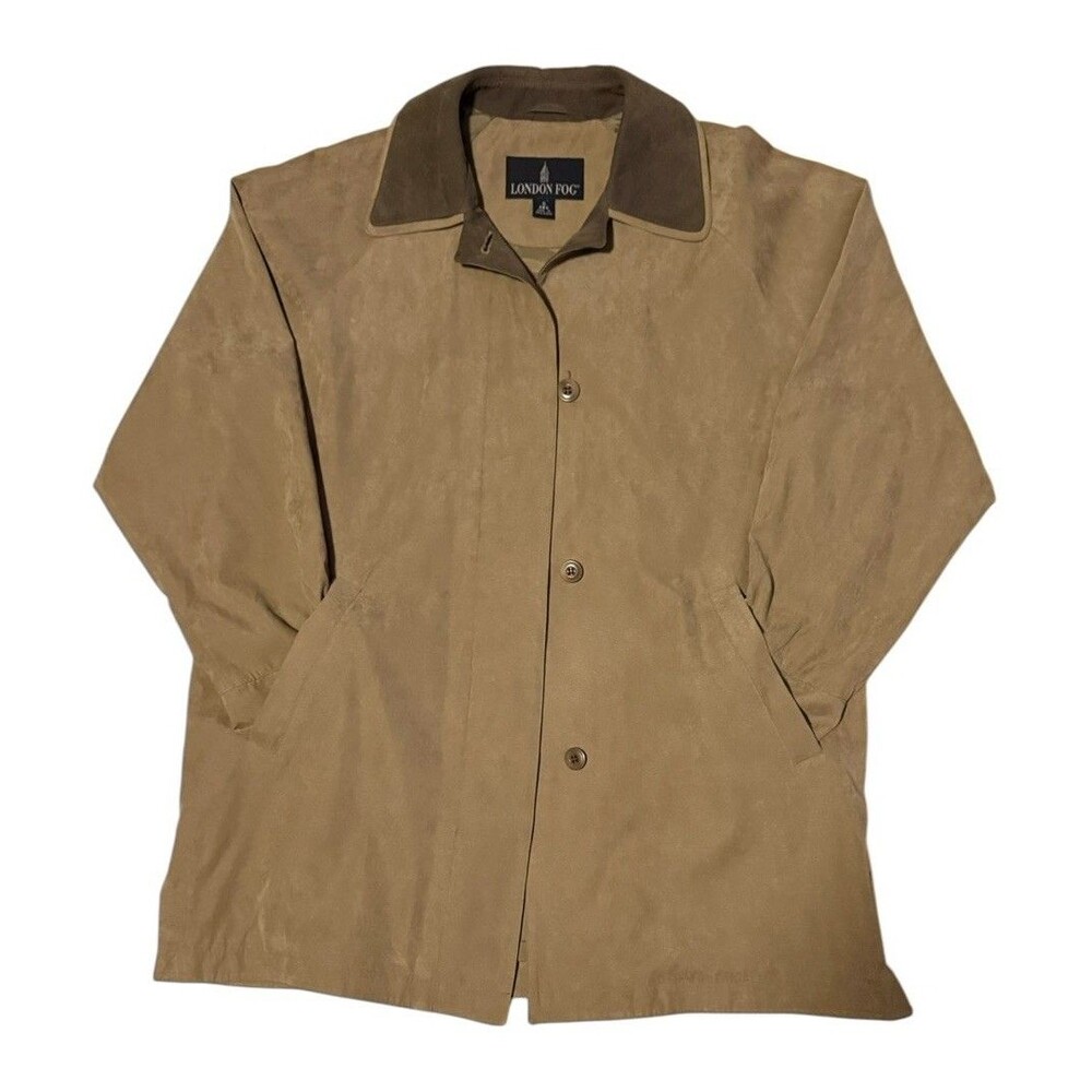 Vintage London Fog Men's Faux Suede Trench Car Coat Jacket | Size S Reg Tan
